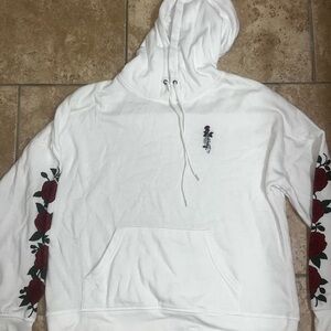 White Hoodie with Red Rose Embroidery